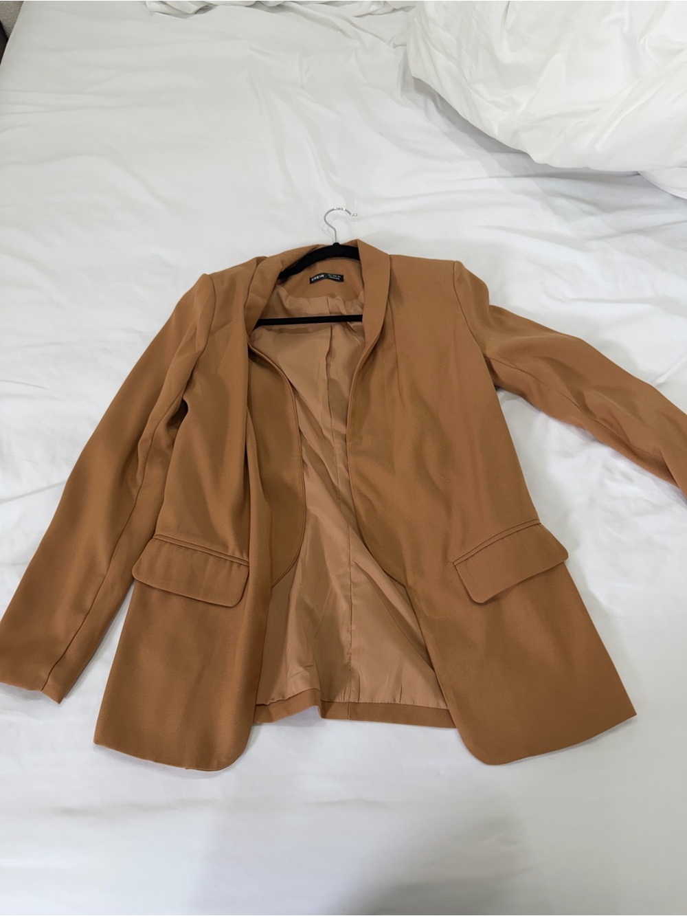 SHEIN Camel Brown Open-Front Blazer Jacket